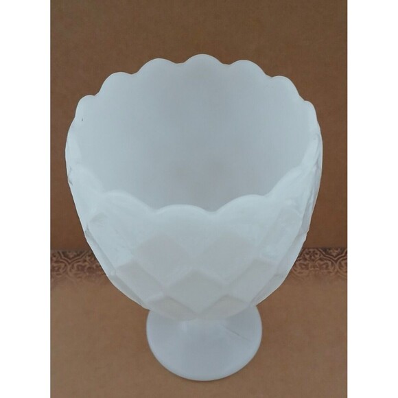 Vintage Anchor Hocking Textured Diamond Pattern White Milk Glass Stemmed Chalice - Picture 6 of 12
